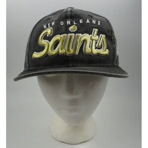 Vtg New Era 9Fifty Black Distressed Denim New Orleans Saints Cap Snap Back